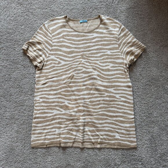 J. McLaughlin Morrison Short Sleeve Animal Print Sweater White L - Picture 1 of 6
